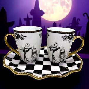 Disney NWT Tim Burton’s The Nightmare Before Christmas Mug Set & Checkered Tray